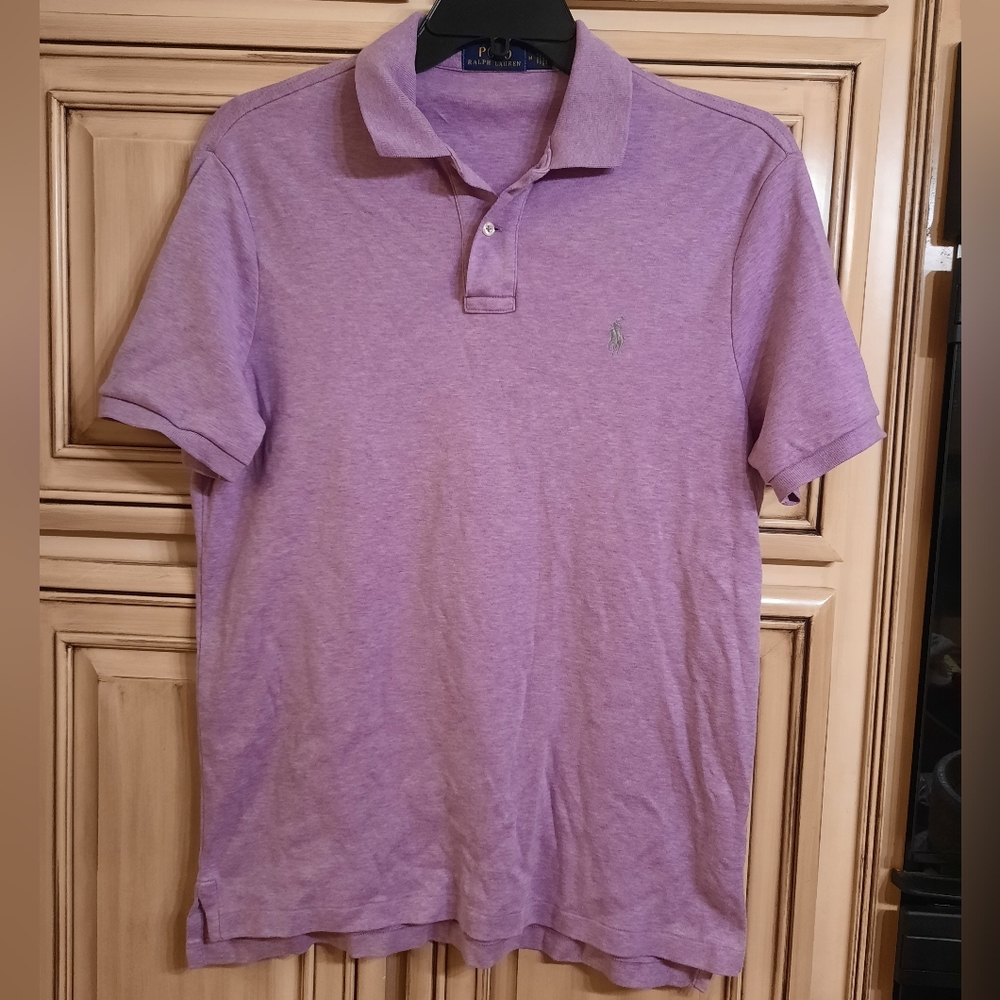 Polo Ralph Lauren Light Purple Polo Shirt - Size Medium -‎ Silver Embroidered